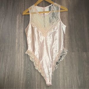 Delicates Light Pink Satin & Lace Bodysuit Lingerie One Piece